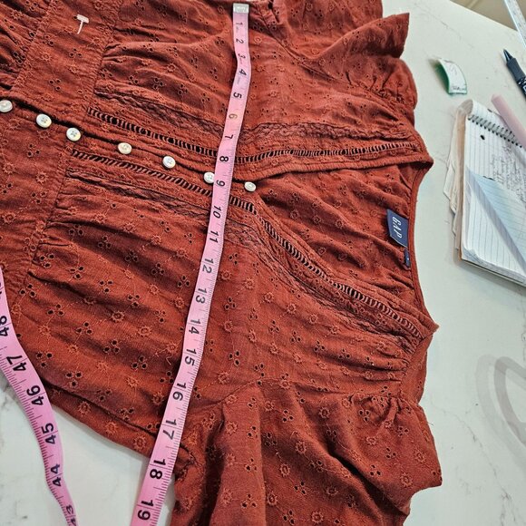 Gap Smoked Paprika Brown Eyelet Lace Maxi Dress Small Romantic Prairie Boho - Picture 12 of 14